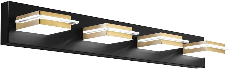 Photo 1 of AMARTIZ Black Vanity Light Fixture LED Dimmable Bathroom Lighting Fixture 4 Lights Bath Wall Sconces with Golden Metal Lampshade ,White Light 6000K ?32.2 x 4.3 x 5.9 inches

