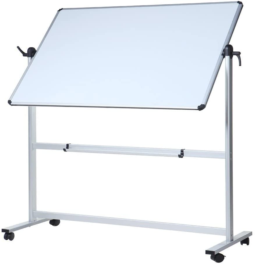 Photo 1 of DAMAGED//VIZ-PRO Double-Sided Magnetic Mobile Whiteboard,72 x 40 Inches Aluminium Frame and Stand 
