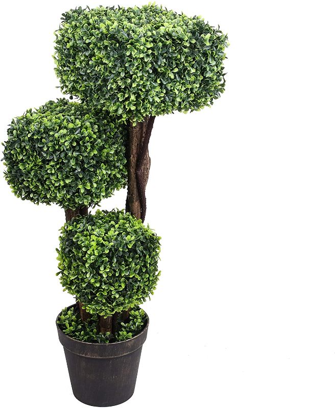 Photo 1 of 35.4 inch Green Artificial Square Shape Boxwood Topiary Tree UV Protected Fake Plant for Home Indoor and Outdoor Decoration (Type 1) (Shape 1)
