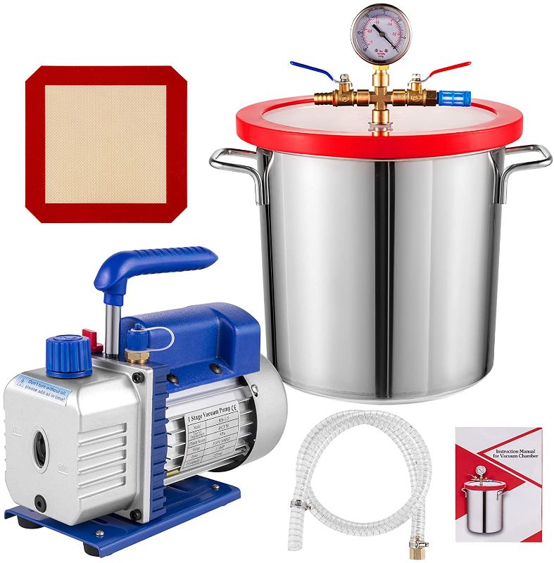 Photo 1 of Bestauto 3 Gallon Vacuum Chamber 4 CFM Vacuum Pump Single Stage Pump 3-Gallon Silicone Expoxy Degassing Kit
