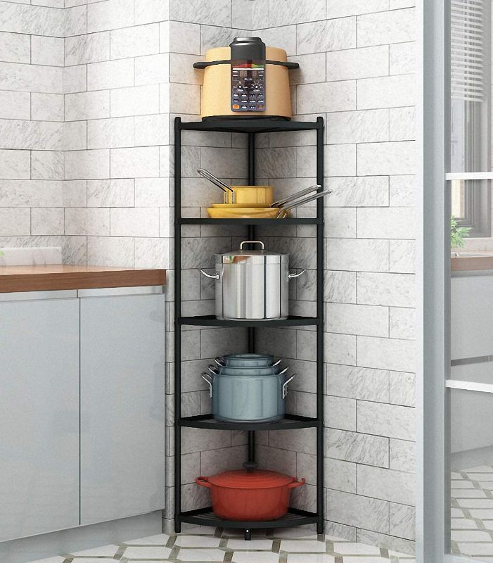 Photo 1 of 5-Tier Kitchen Corner Shelf Rack, Free Standing Pot Rack for Organizer Stainless Steel Cookware Stand 19.5 x 13.6 x 52.4 inches
