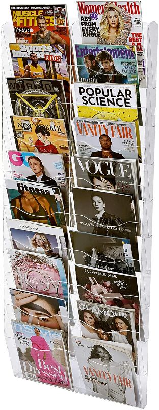 Photo 1 of Adir Acrylic Brochure Holder Wall Mount - Adjustable Hanging Magazine Rack Literature & Brochure Holder for Home, Office, Waiting Room Display (51'' x 20'' Clear)
