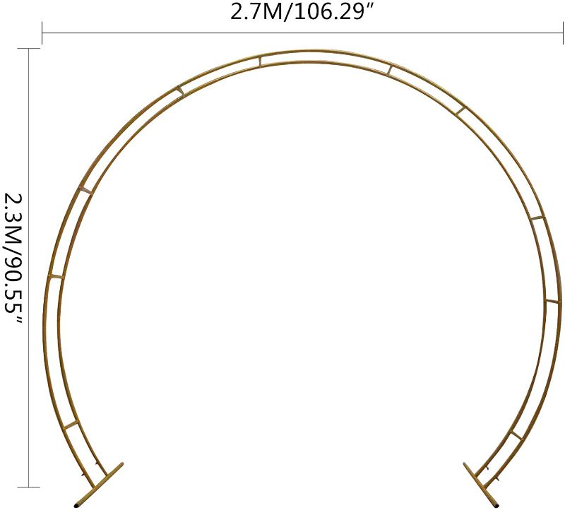 Photo 1 of  8.8ft X 7.5ft Large Metal Circle Balloon Arch Decoration, Iron Wedding Arch Photography Backdrop Curtains Wedding Backdrop, Wedding Graduation Decorations and Event Party Supplies, Gold