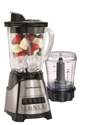 Photo 1 of Hamilton Beach 40 oz. 12-Speed Black and Stainless Steel Blender with Food Chopper Jar