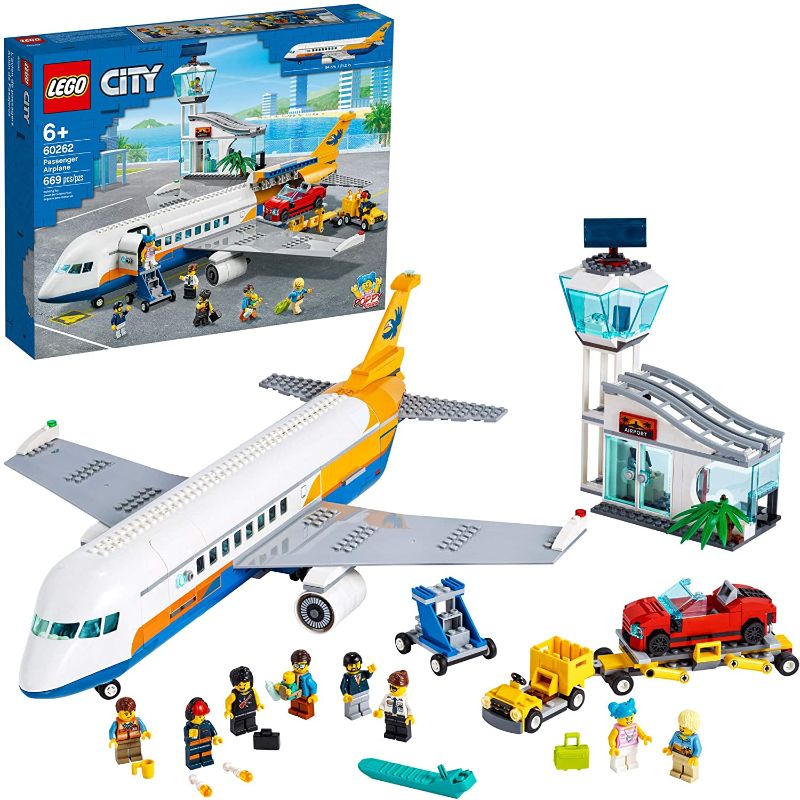 Photo 1 of LEGO City Passenger Airplane 60262, with Radar Tower, Airport Truck with a Car Elevator, Red Convertible, 4 Passenger and 4 Airport Staff Minifigures, Plus a Baby Figure (669 Pieces)
