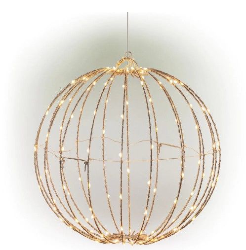 Photo 1 of Alpine Corporation 16 in. Dia Foldable Metal Sphere Ornament with Warm White LED Lights