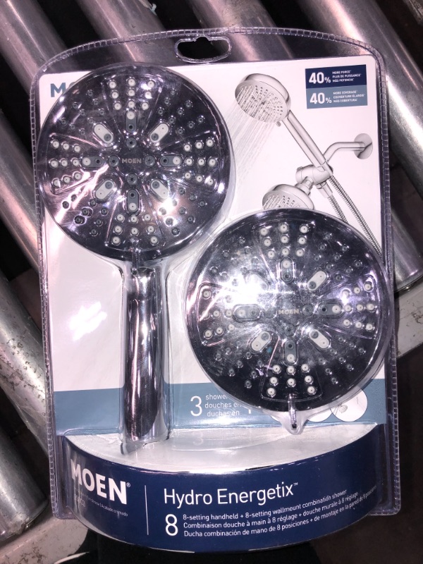 Photo 2 of HydroEnergetix 8-Spray Patterns with 1.75 GPM 4.75 in. Wall Mount Dual Shower Heads in Chrome