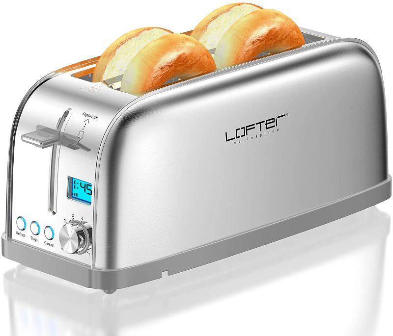 Photo 1 of 4 Slice Toaster, Long Slot Toasters Best Rated Prime, Stainless Steel Bagel Toasters with LCD Display, 7 Bread Settings, Bagel/Defrost/Reheat/Cancel, 1.6" Wide Slots, Removable Crumb Tray, 1500W
