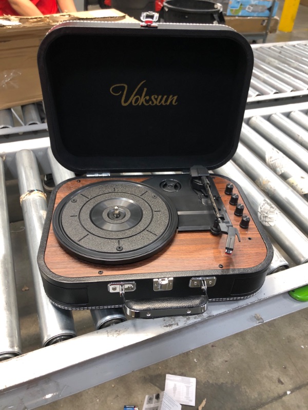 Photo 2 of Voksun Record Player, Bluetooth Turntable with Built-in Speakers, 3-Speed Nostalgic Portable Vintage Suitcase LP Vinyl Record Player, Vinyl to MP3 Recording, with AUX USB RCA Headphone Jack, Black
UNABLE TO TEST