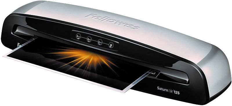 Photo 1 of Fellowes 5736606 Laminator Saturn3i 125, 12.5 inch, Rapid 1 Minute Warm-up Laminating Machine, with Laminating Pouches Kit , Silver, Black
