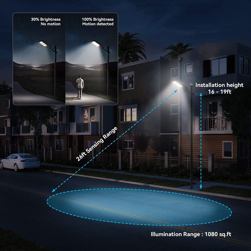 Photo 1 of  All in one, solar streetlight, Led Solar Street Lights Outdoor,180 LED High Lumes W/Light Control &PIR Motion Sensor, Dusk to Dawn Security Led Street Light Solar Powered for Square,Yard, Garden,Basketball Court-LANGY, white light color, gray/black shell