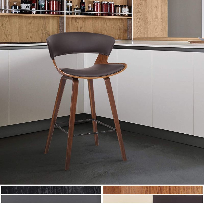 Photo 1 of Armen Living Jagger Modern 26" Wood and Faux Leather Counter Height Bar Stool, Brown/Walnut

