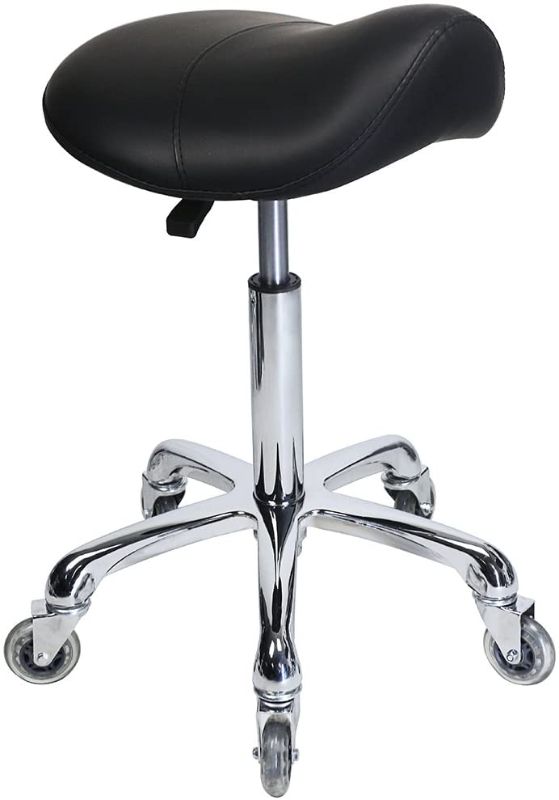 Photo 1 of Saddle Stool Rolling Ergonomic Swivel Chair for Dental Office Massage Clinic Spa Salon,Adjustable Hydraulic Stool with Wheels (Black)
