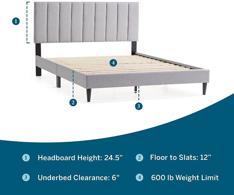 Photo 1 of Lucid Upholstered Platform Bed with Channel Tufted Headboard-Sturdy Wood-No Box Spring Required
