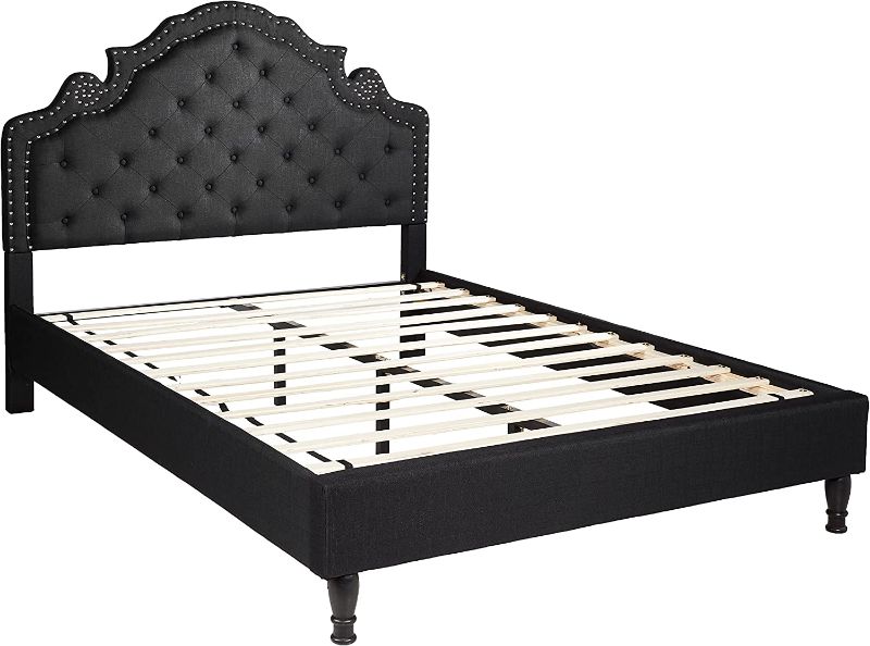 Photo 1 of ***BOX 2 OF 2 ONLY*** HomeLife Premiere Classics 51" Tall Platform Bed with Cloth Headboard and Slats - Queen (Black Linen)
