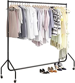 Photo 1 of BOFENG Black Bold Metal Garment Rack Heavy Duty Clothes Stand Rack with Wheels Clothes Rail Clothing Rack with Brake Large Size Sturdy Steel Frame Clothes Tier for Clothing Store Market Or Home
