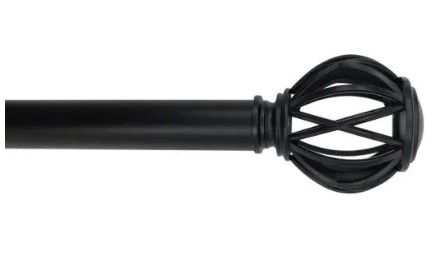 Photo 1 of 72 in. - 144 in. Telescoping 1 in. Single Curtain Rod Kit in Matte Black with Round Cage Finials
