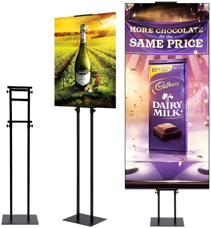 Photo 1 of  Poster Stand for Display Double-Sided Sign Holder Stand Heavy Duty Floor Sign Stand with Base Adjustable Height Up to 75inches for Board & Foam,Black