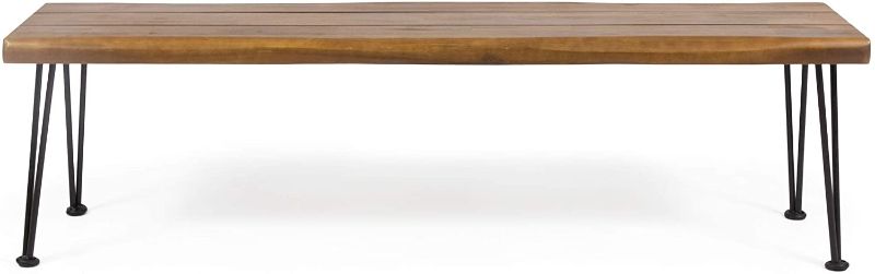 Photo 1 of Christopher Knight Home 312780 Gladys Outdoor Modern Industrial Acacia Wood Bench Hairpin Legs, Teak and Rustic Metal
