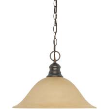 Photo 1 of 1-Light Mahogany Bronze Pendant with Champagne Linen Washed Glass
