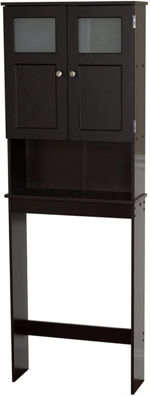 Photo 1 of 23.25 in. W x 66.5 in. H x 8.25 in. D Chrome Over-the-Toilet Storage with Glass Doors
