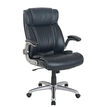 Photo 1 of **parts only *** Flip Armrest Bonded Leather High-Back Chair, Black/Silver
