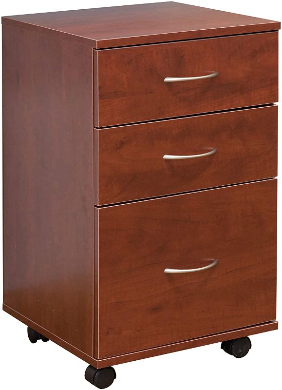 Photo 1 of **drawers are broken**
Basicwise Office File Cabinet 3 Drawer Chest with Rolling Casters, Cherry
