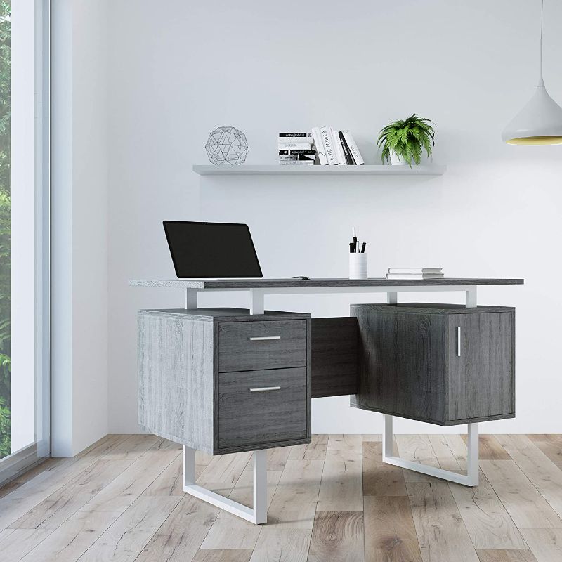 Photo 1 of **BOX 1 OF 2 ONLY, BOX 2 OF 2 MISSING**
Techni Mobili Modern Office Desk with Storage, Gray
