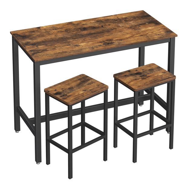 Photo 1 of **SIMILAR TO STOCK PHOTO**HARDWARE MISSING**
VASAGLE Bar Table Set, Wood & Metal Dining Table with 2 Bar Stools, Brown
