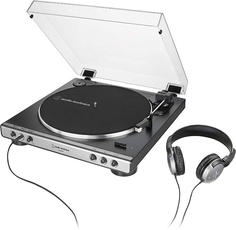 Photo 1 of Audio-Technica AT-LP60XHP Fully Automatic Belt-Drive Turntable and Headphone Bundle, Gunmetal/Black, Hi-Fi, 2-Speed, With Intregrated 3.5 mm Headphone Jack & Volume Control
