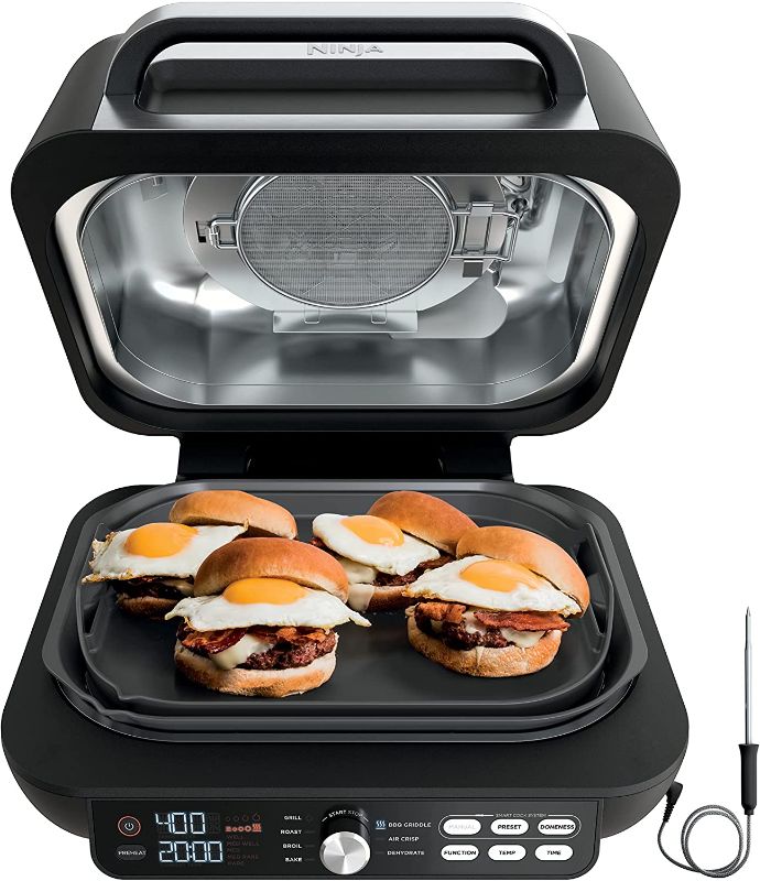 Photo 1 of Ninja IG651 Foodi Smart XL Pro 7-in-1 Indoor Grill/Griddle Combo, use Opened or Closed, with Griddle, Air Fry, Dehydrate & More, Pro Power Grate, Flat Top Griddle, Crisper, Smart Thermometer, Black (Renewed)
