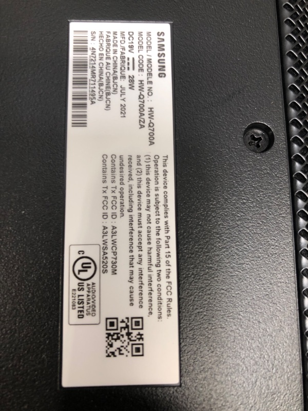 Photo 5 of MISSING COMPONENTS**
Samsung | HW-Q700A | 3.1.2ch | Soundbar | w/Dolby Atmos/DTS:X | 2021 with Samsung | SWA-9500S| Rear Speaker Kit | Wireless Dolby Atmos/DTS:X | 2021

