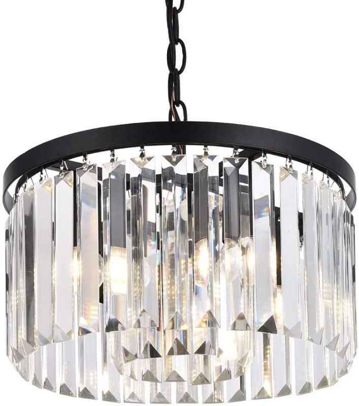 Photo 1 of Cuaulans Modern Crystal Chandelier, Black Finish Semi Flush Mount Ceiling Light Fixture Pendant Lamp for Dining Room Bathroom Bedroom Livingroom
