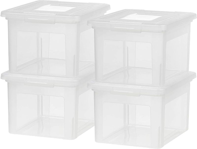 Photo 1 of IRIS USA Letter & Legal Size Plastic Storage Bin Tote Organizing File Box with Durable and Secure Latching Lid, Stackable and Nestable, 4 Pack, Clear
//DAMAGE DUE TO SHIPPING 