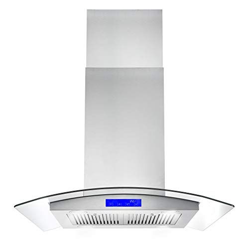 Photo 1 of 30-in Island Range Hood 900-CFM, Ceiling Mount Chimney-Style Over Stove Vent with Light, Permanent Filter, 3 Speed Exhaust Fan Timer, Duct Convertible to Ductless