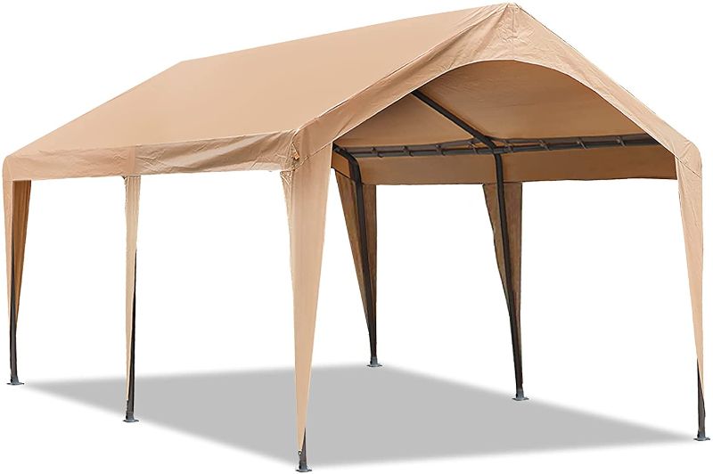 Photo 1 of Abba Patio 10x20 ft Heavy Duty Carport Car Canopy Portable Garage Boat Shelter with Fabric Pole Skirts for Party, Wedding, Garden Outdoor Storage Shed 6 Steel Legs, Cream
