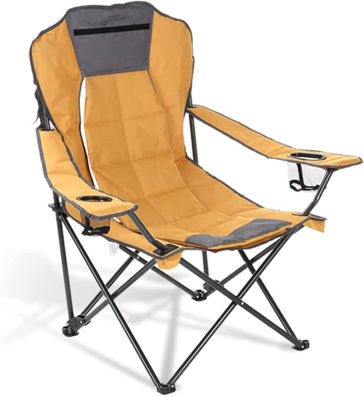 Photo 1 of ARROWHEAD OUTDOOR Portable Folding Hybrid 2-in1 Camping Chair, Adjustable Recline, Vent, Padding, Cup Holder & Storage Pouch, Heavy-Duty, Oversize, Supports 300lbs, Includes Bag, USA-Based Support
//bag is ripped shown in picture