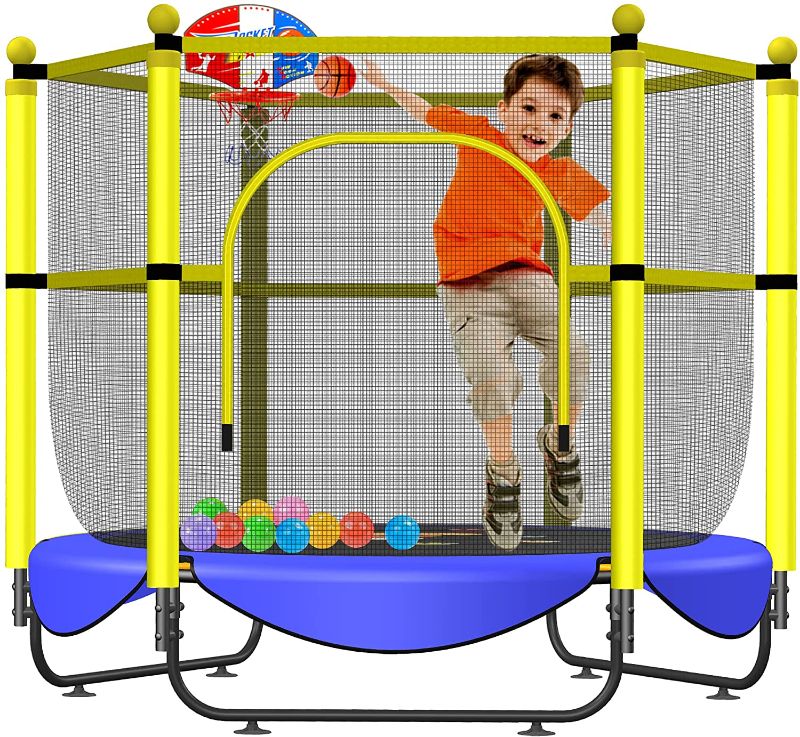 Photo 1 of Asee'm 60" Trampoline for Kids with Net - 5 FT Indoor Outdoor Toddler Trampoline with Safety Enclosure for Fun, Toddler Baby Small Trampoline Birthday Gifts for Kids, Gifts for Boy and Girl, Age 1-8