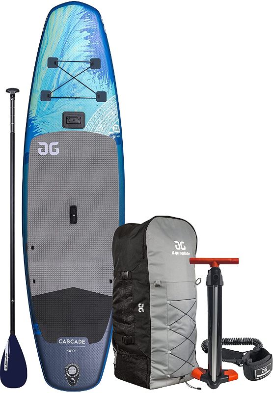 Photo 4 of AQUAGLIDE Inflatable Stand Up Paddle Board with Premium SUP Accessories - Backpack, 3-Piece Focus Leverlock Paddle, Fin, Leash, and Hand Pump - Cascade 10' ISUP, Multicolor
//used //loosed components 