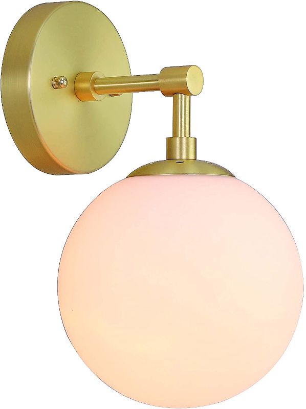 Photo 1 of Wall Light 1 Light Vintage Wall Sconce with White Globe Glass in Satin Brass, Bathroom Vanity Lighting Suitable for Living Room & Hallway...
