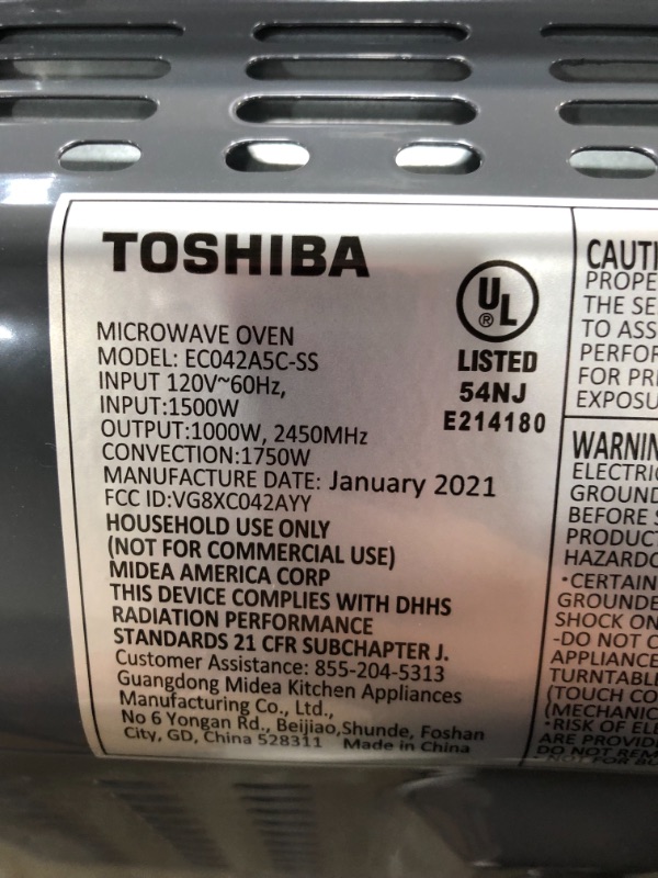 Photo 4 of Toshiba EC042A5C-SS Countertop Microwave Oven with Convection, Smart Sensor, Sound On/Off Function and LCD Display, 1.5 Cu.ft, Stainless Steel
