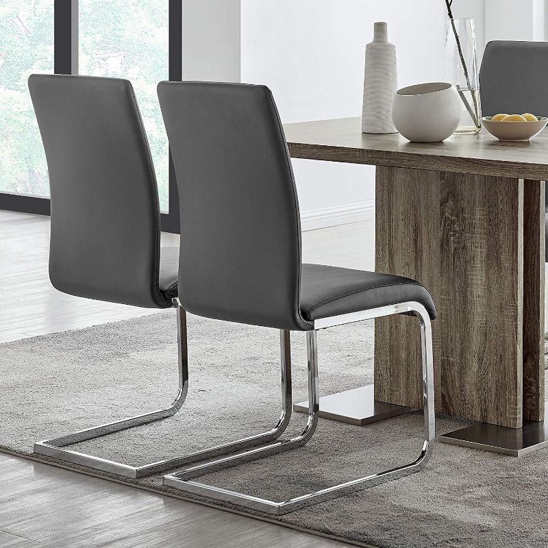 Photo 1 of Armen Living Amanda Dining Grey faux leather with Chrome finish Kitchen & Dining Chair - Set of 2, Height
