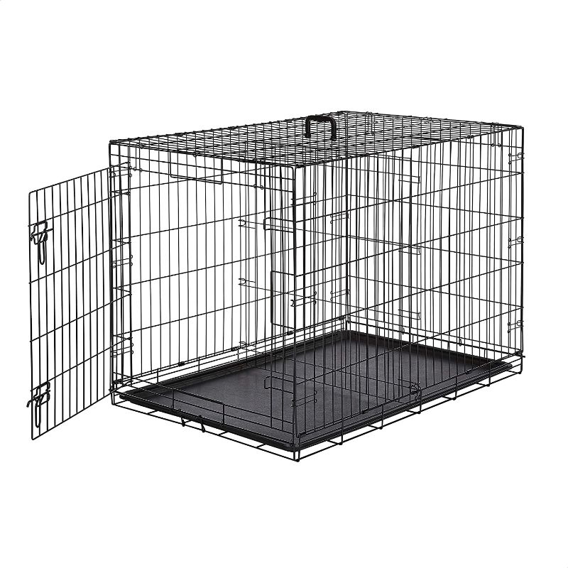 Photo 1 of Amazon Basics Single Door Folding Metal Dog or Pet Crate Kennel with Tray, 42 x 28 x 30 Inches
