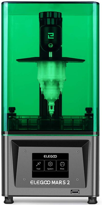 Photo 1 of ELEGOO Mars 2 Mono MSLA 3D Printer UV Photocuring LCD Resin 3D Printer with 6.08 inch 2K Monochrome LCD, Printing Size 129x80x150mm/5.1x3.1x5.9inch, Green Cover
