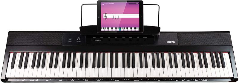 Photo 1 of RockJam 88-Key Beginner Digital Piano with Full-Size Semi-Weighted Keys, Power Supply, Simply Piano App Content & Key Note Stickers