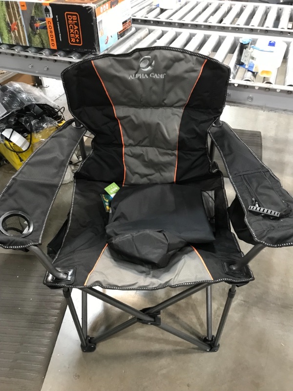 Photo 1 of ALPHA CAMP Oversized Camping Folding Chair Heavy Duty Support 450 LBS Oversized Steel Frame Collapsible Padded Arm Chair with Cup Holder Quad Lumbar Back Chair Portable for Outdoor
