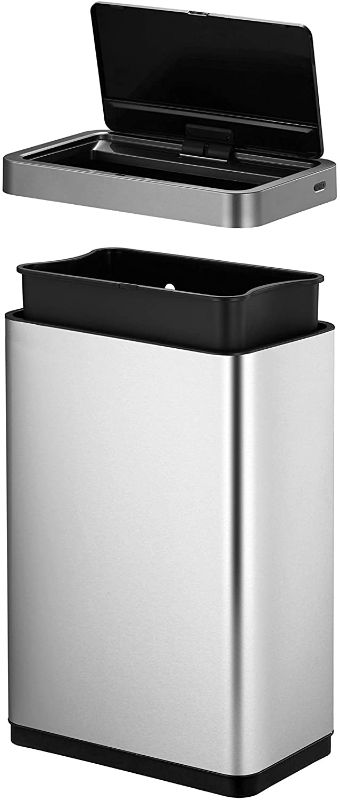 Photo 1 of EKO Mirage-X 47 Liter / 12.4 Gallon Touchless Rectangular Motion Sensor Trash Can with Removable Liner, Brushed Stainless Steel Finish
