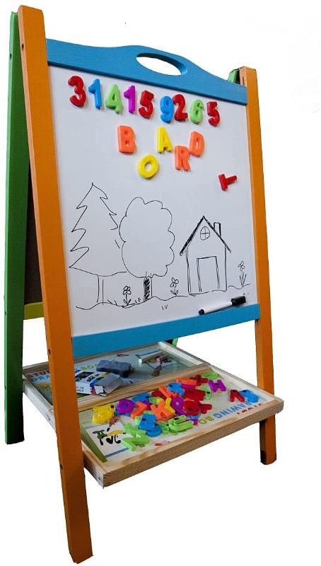 Photo 1 of Elk & Bear Double Sided Wooden Art Easel for Kids Standing Magnetic Whiteboard Chalkboard Small Toddler Toys. Includes Wooden ABC Numbers. Eco Friendly Lifetime Replacement Guarantee
