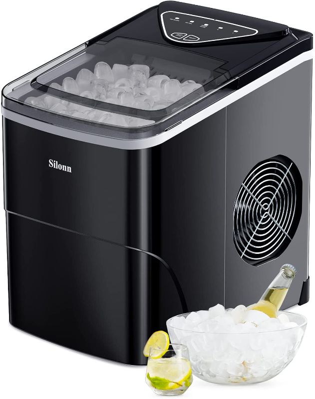 Photo 1 of Silonn Ice Makers Countertop 9 Bullet Ice Cubes Ready in 6 Minutes, 26lbs in 24Hrs Portable Ice Maker Machine Self-cleaning, 2 Sizes of Bullet-shaped Ice for Home Kitchen Office Bar Party, SLIM01B
