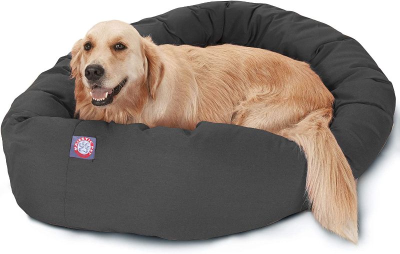 Photo 1 of 40" Majestic Pet Poly-Cotton Bagel Dog Bed for Dogs & Cats, Calming Round Donut Dog Bed Cuddler Washable